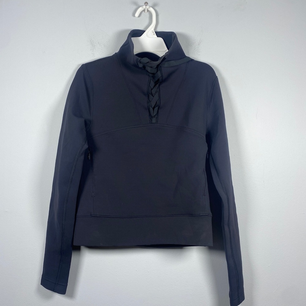 Lululemon Tied To You Pullover Womens 2 Black Mock Neck Long Sleeve Active Top